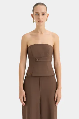 Sir the Label Bromley Tailored Blazer, Mini Skirt and Bodice Set Chocolate Size AU 8 for rent on The Volte - image 4