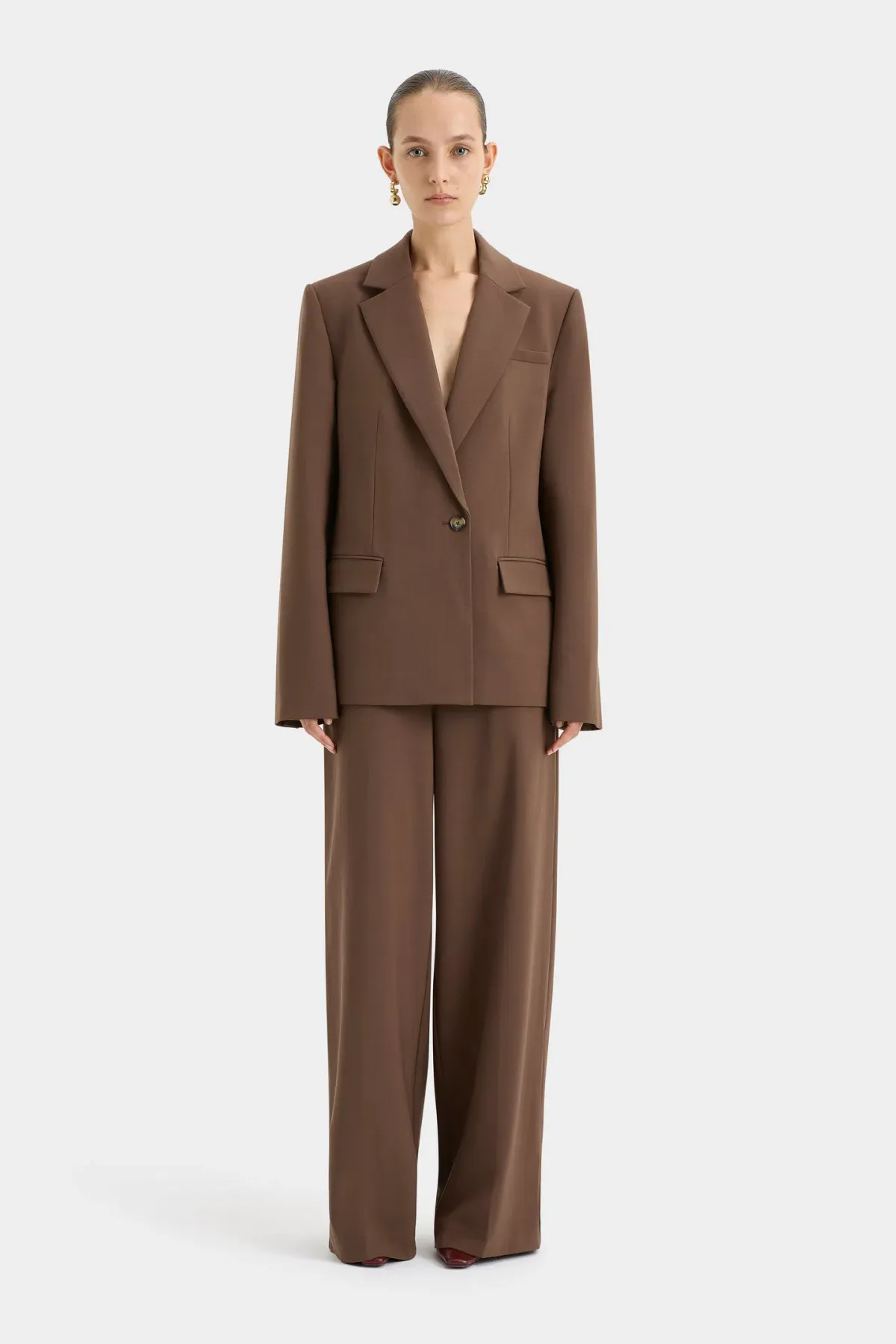 Sir the Label Bromley Tailored Blazer, Bodice and Pant Set Chocolate Size AU 10 - Image 1