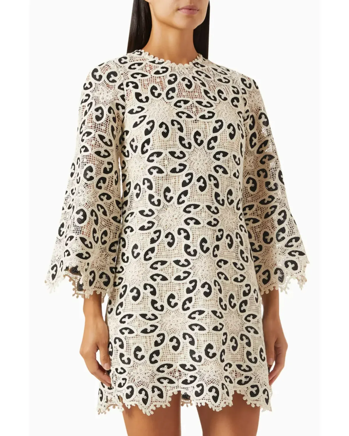 Zimmermann Ottie Lace Mini Dress in Cream/Black Size 0 / AU 8 - Image 2