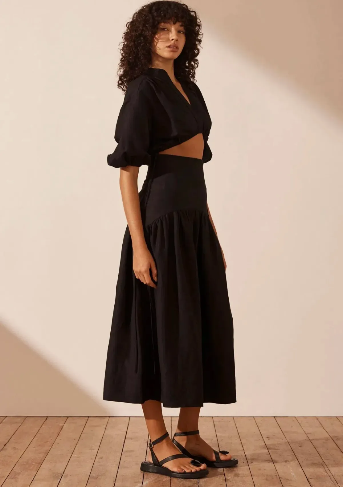 Shona Joy Mare Linen Deconstructed Midi Dress Black Size 12 - Image 2