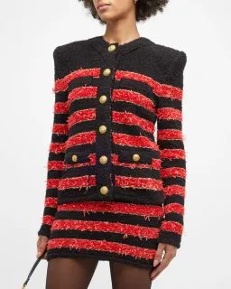 Balmain Collarless 4-Pocket Metallic Striped Tweed Jacket Multi Size 8 for rent on The Volte - image 2