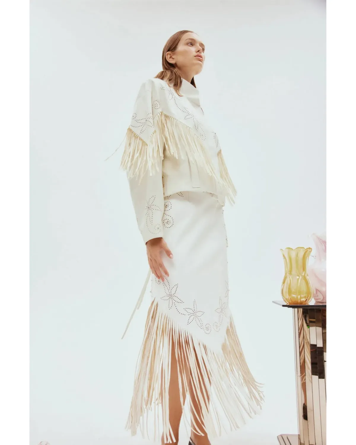Alemais Barbara Fringe Skirt in White Size AU 10 - Image 2