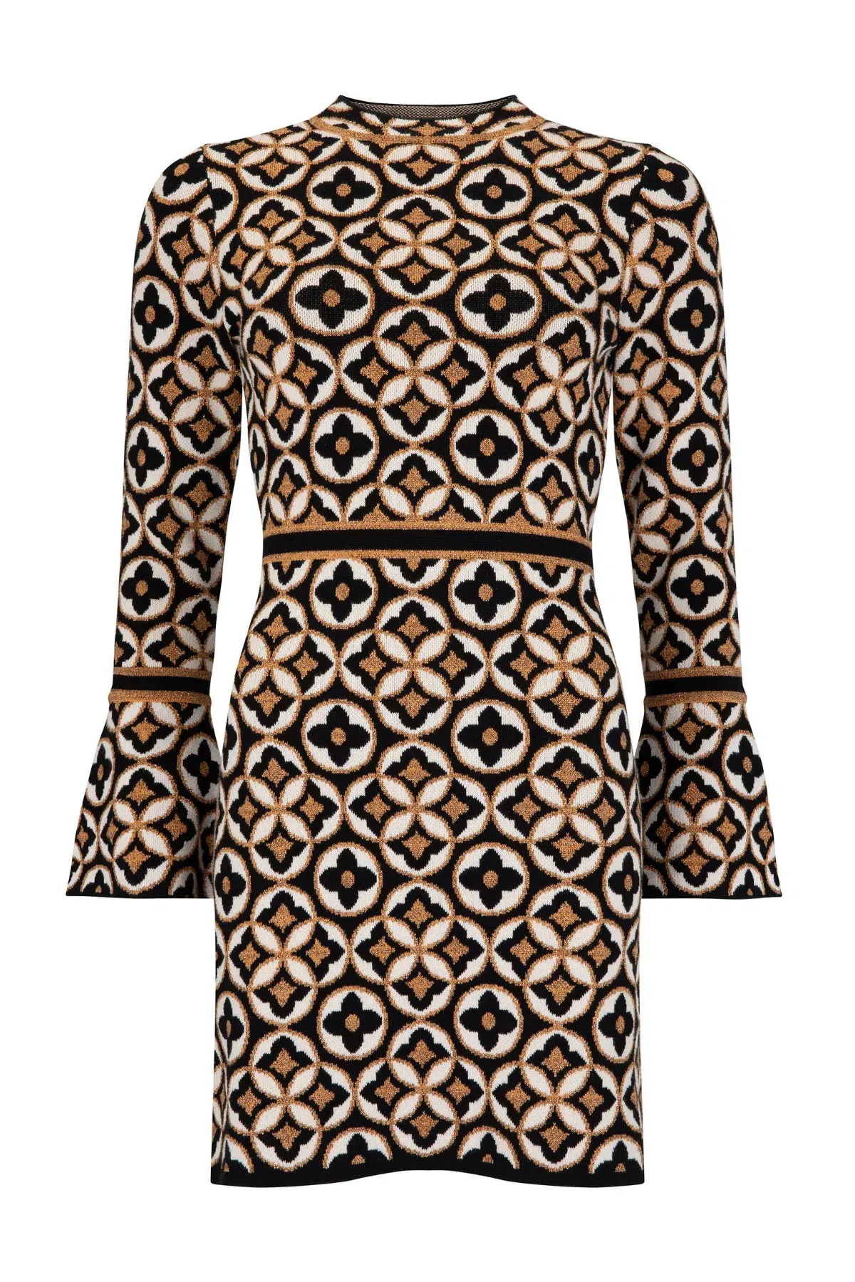 Nine Lives Bazaar Mitzy Knit Dress Deco Mini Gold & Black Size M/L / AU 14 - Image 4
