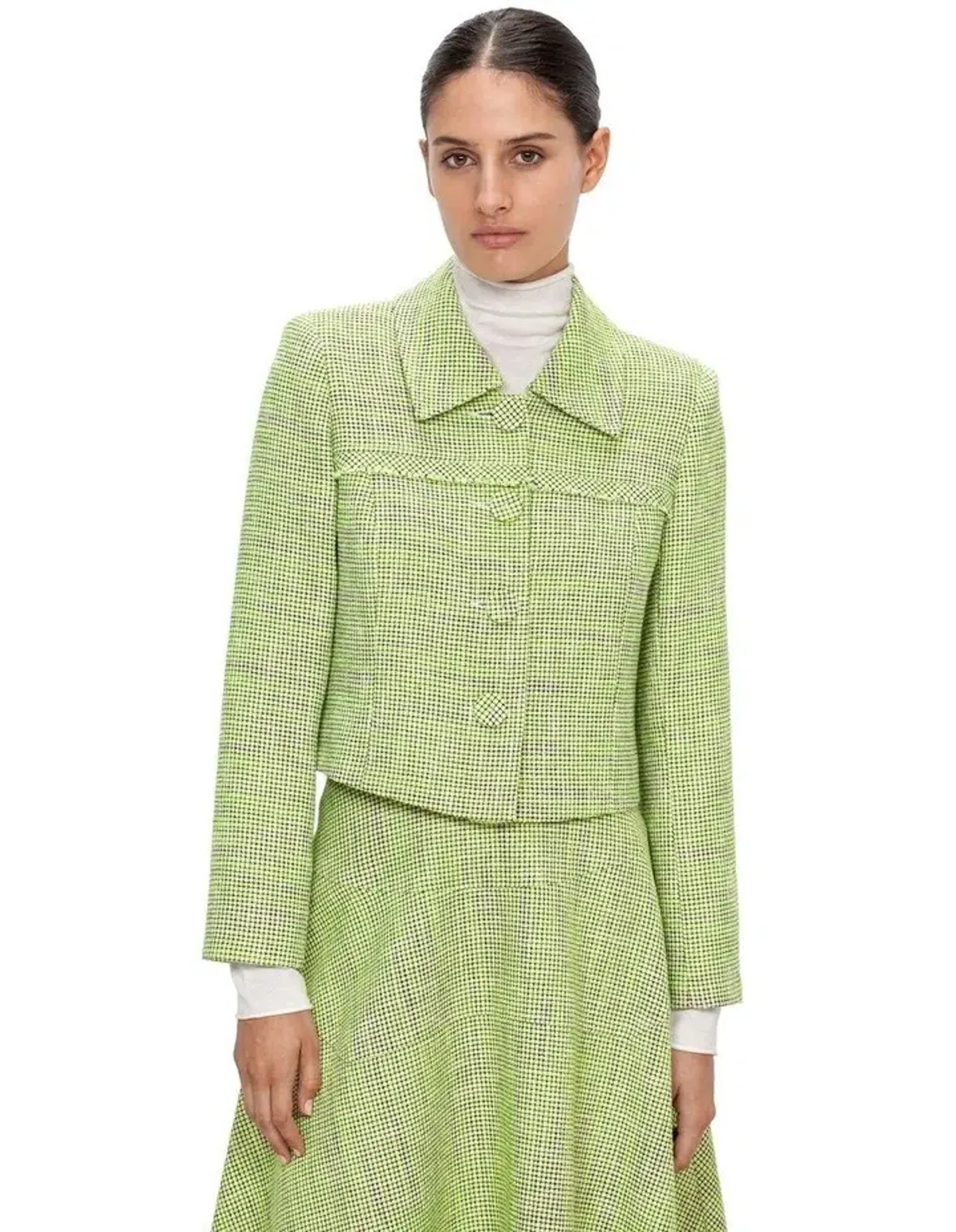 Veronika Maine Short Tweed Jacket Neon Lime Size 14 - Image 2