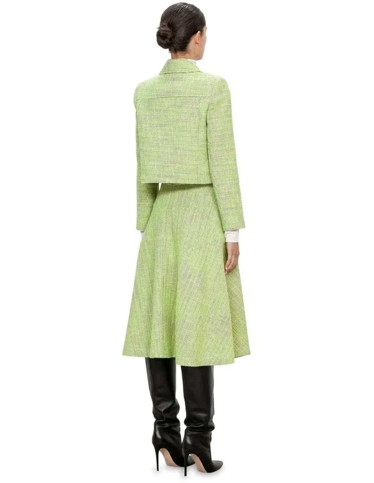 Veronika Maine Short Tweed Jacket Neon Lime Size 14 - Image 3