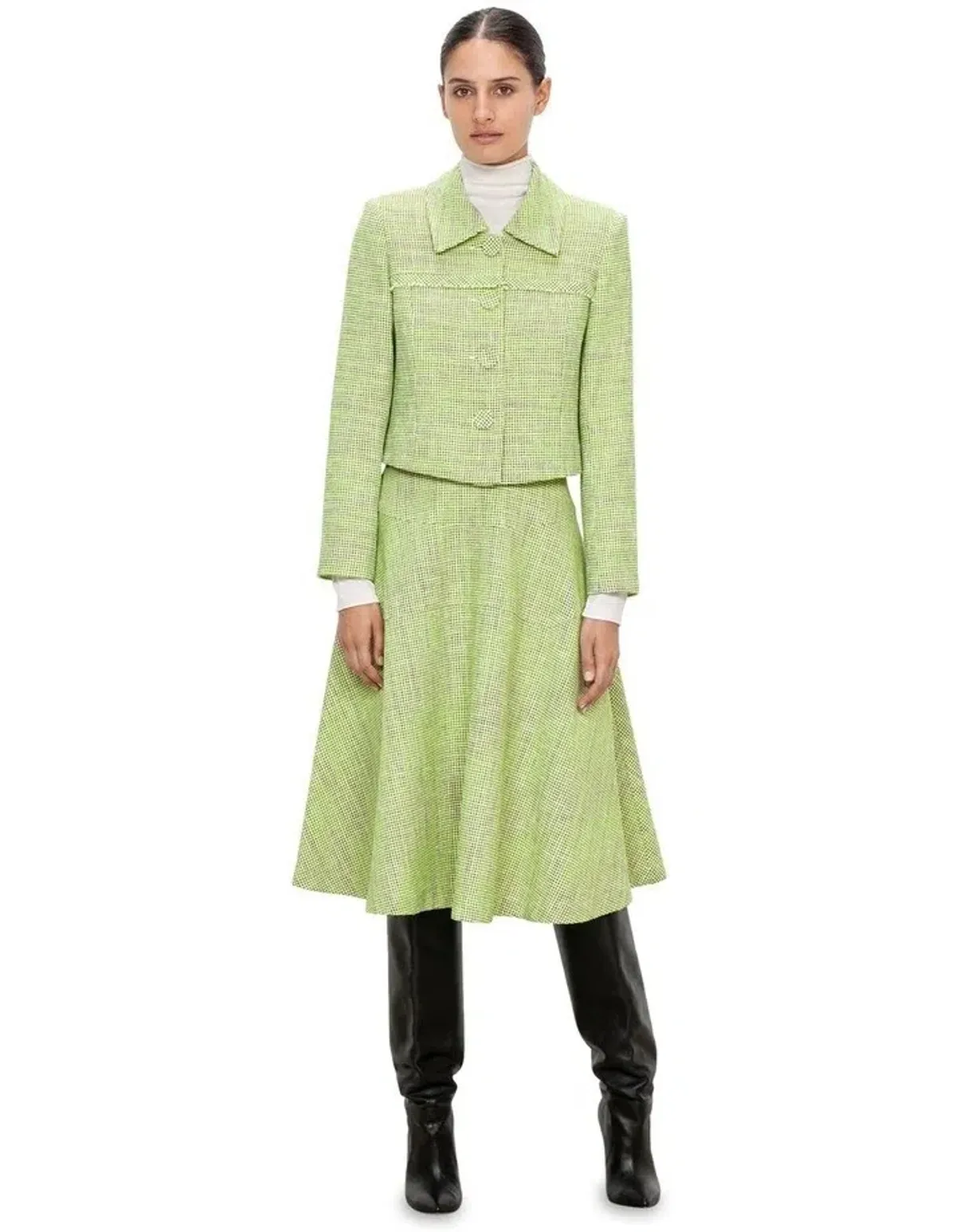 Veronika Maine Short Tweed Jacket Neon Lime Size 14 - Image 1