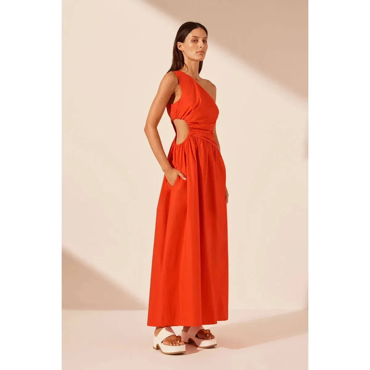 Shona Joy Asymmetrical Cutout Maxi Dress Hibiscus Size AU 8 - Image 3