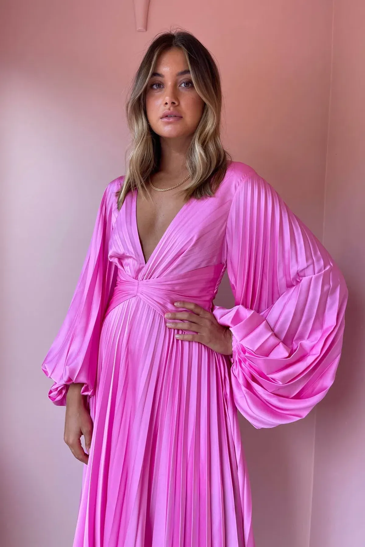 Acler Palms Pleat Dress Confetti Pink Size 12  - Image 4