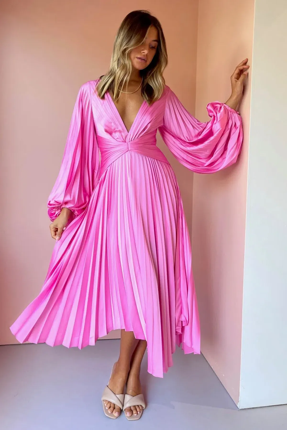 Acler Palms Pleat Dress Confetti Pink Size 12  - Image 3