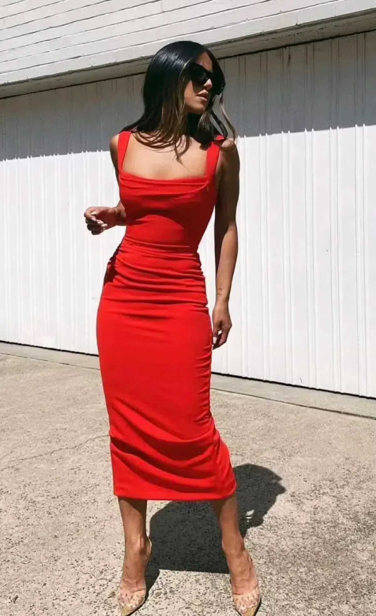 Effie Kats Marbella Midi Dress Cherry Red Size 12 - Image 5