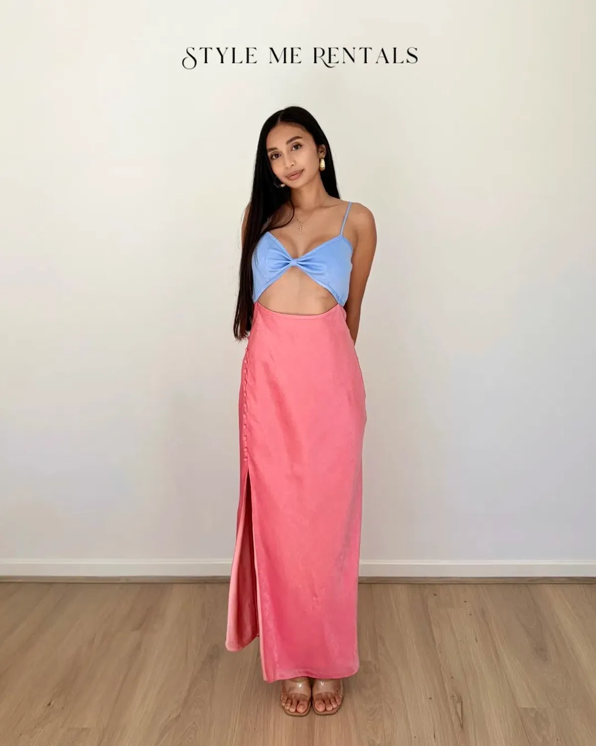 San Sloane Alona Midi Dress Pink and Blue Size 8 - Image 3