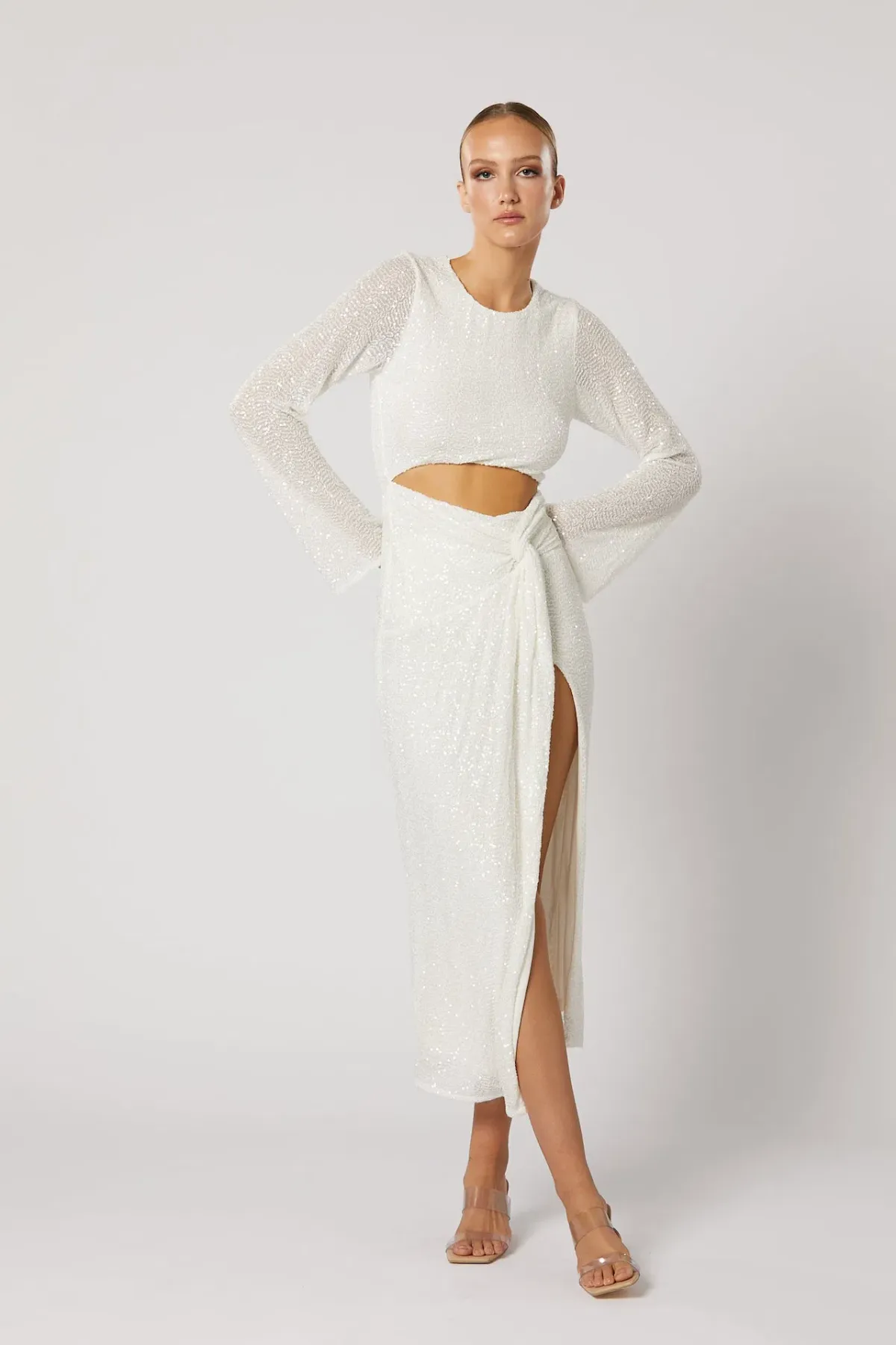 Winona Reyna Knot Midi Dress Sparkle White Size 12 - Image 1
