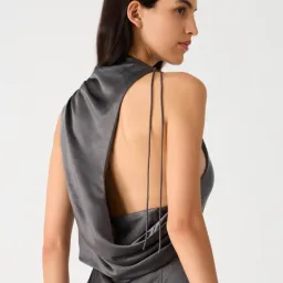Misha Santana Gloss Satin Maxi Dress in Pewter Size XS / AU 6 for rent on The Volte - image 4
