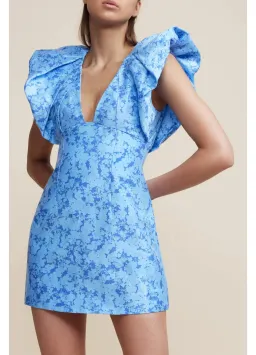 Acler Denare Mini Dress Blue Iris Print Size 8 for rent on The Volte - image 2