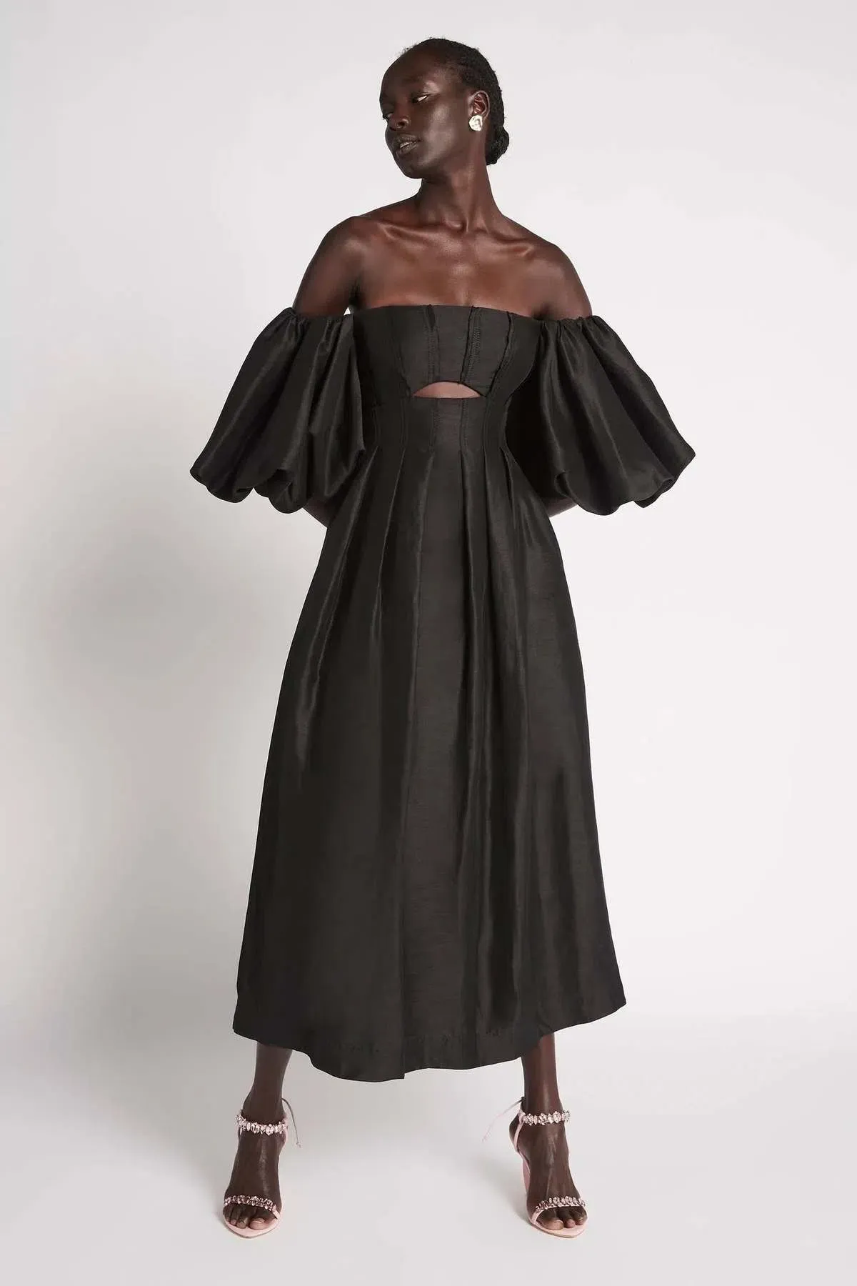 Aje Eugenie Off Shoulder Midi Dress Black Size 12 - Image 1