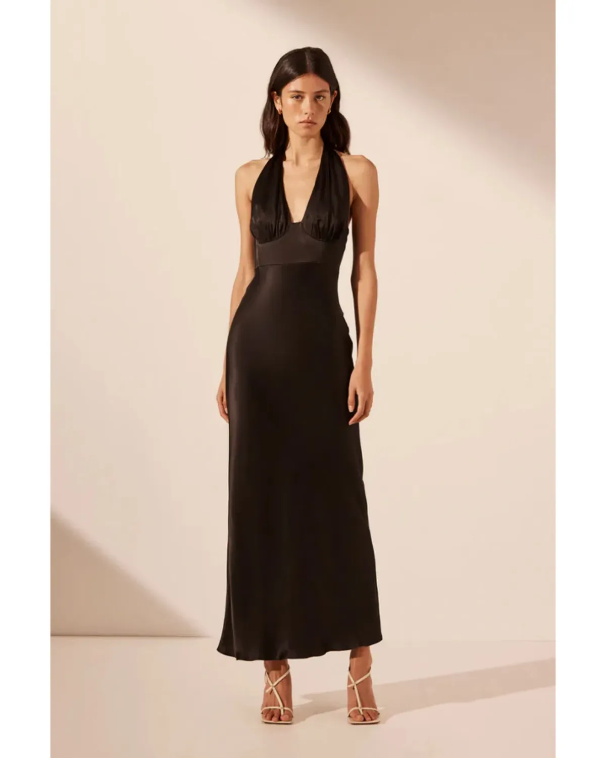 Shona Joy La Lune Halter Midi Dress Black Size AU 8 - Image 1