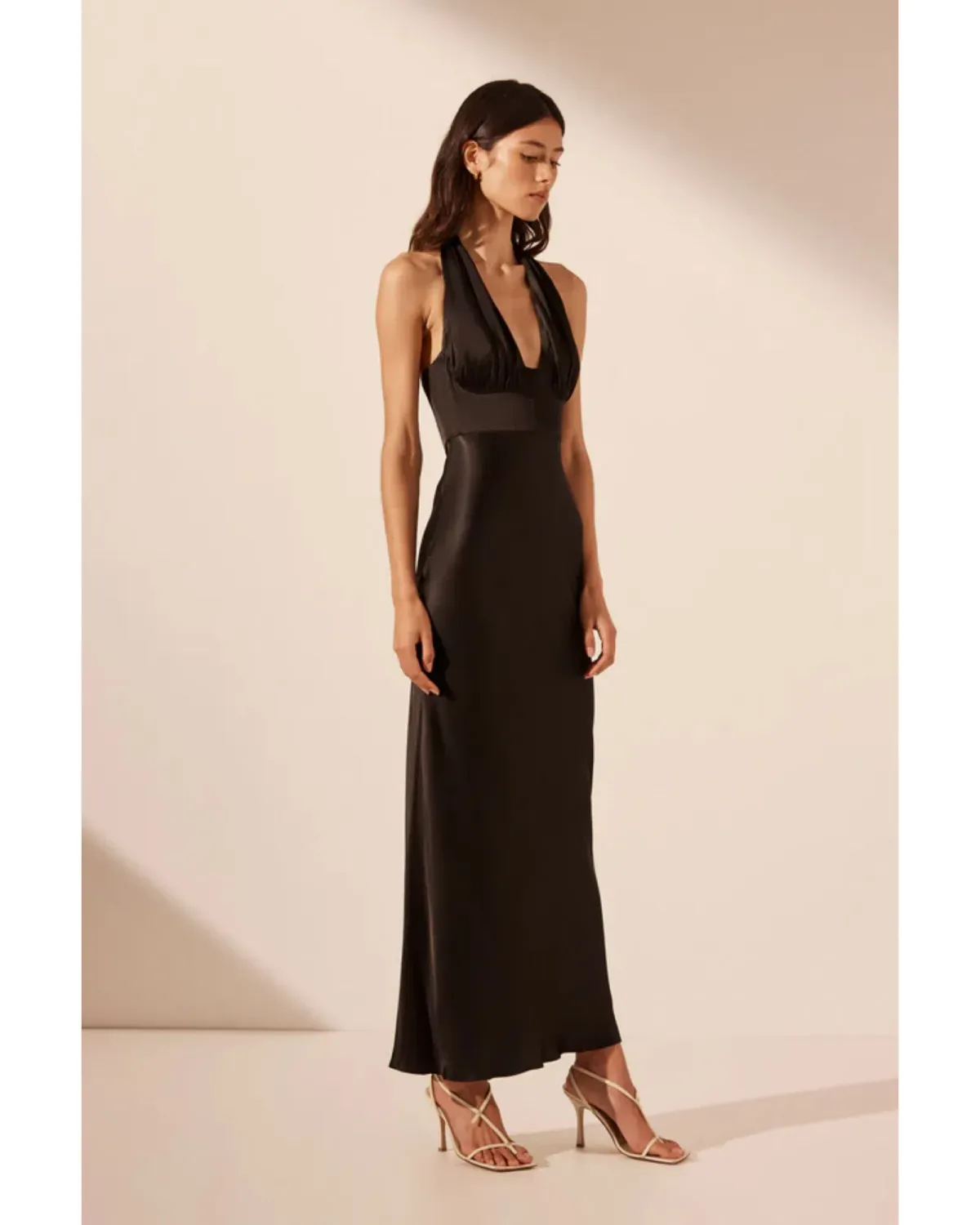 Shona Joy La Lune Halter Midi Dress Black Size AU 8 - Image 3