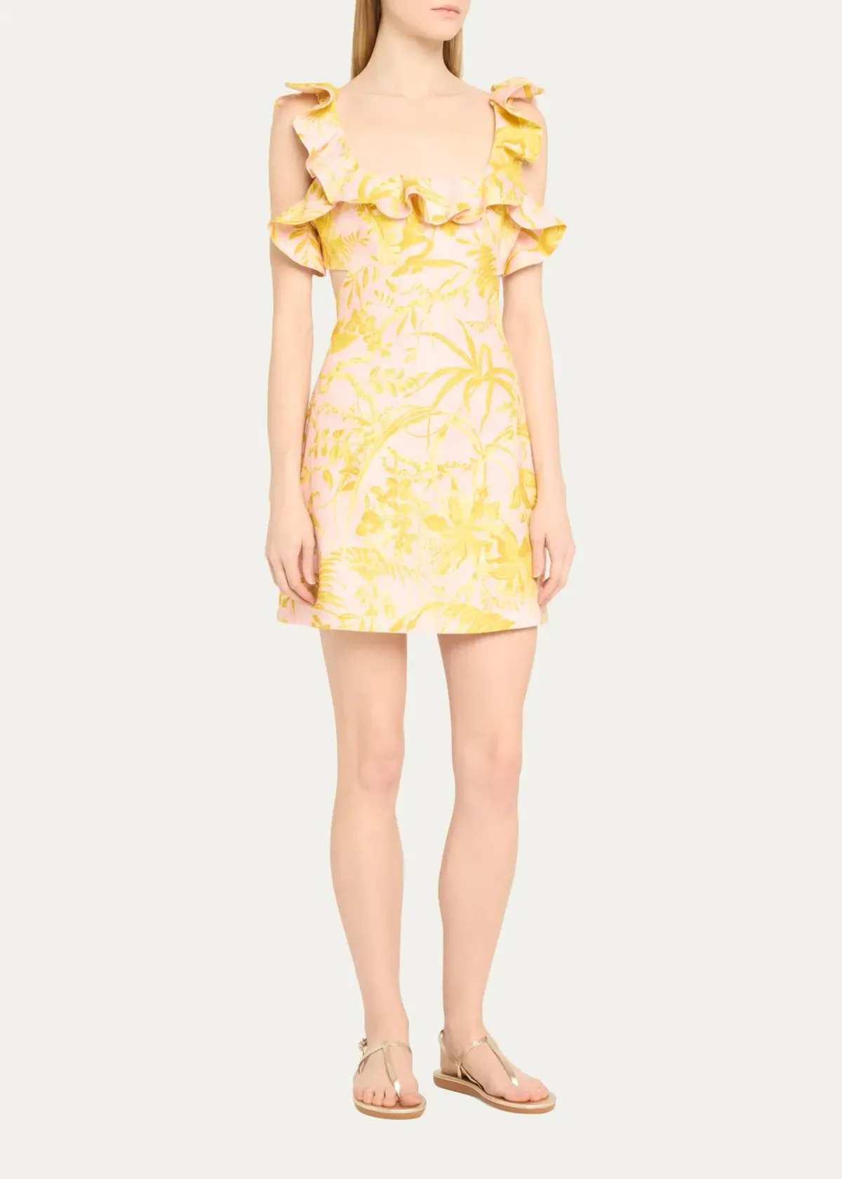 Zimmermann Golden Ruffle Mini Dress Pink/Gold Floral Size 0 / AU 8 - Image 1