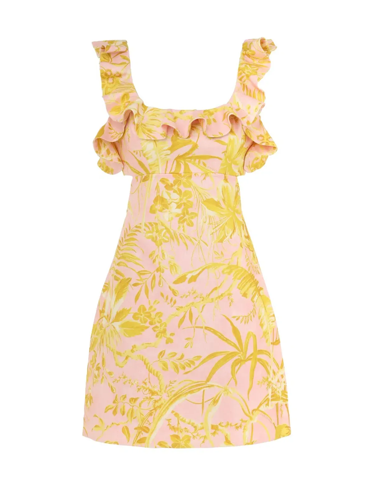 Zimmermann Golden Ruffle Mini Dress Pink/Gold Floral Size 0 / AU 8 - Image 3