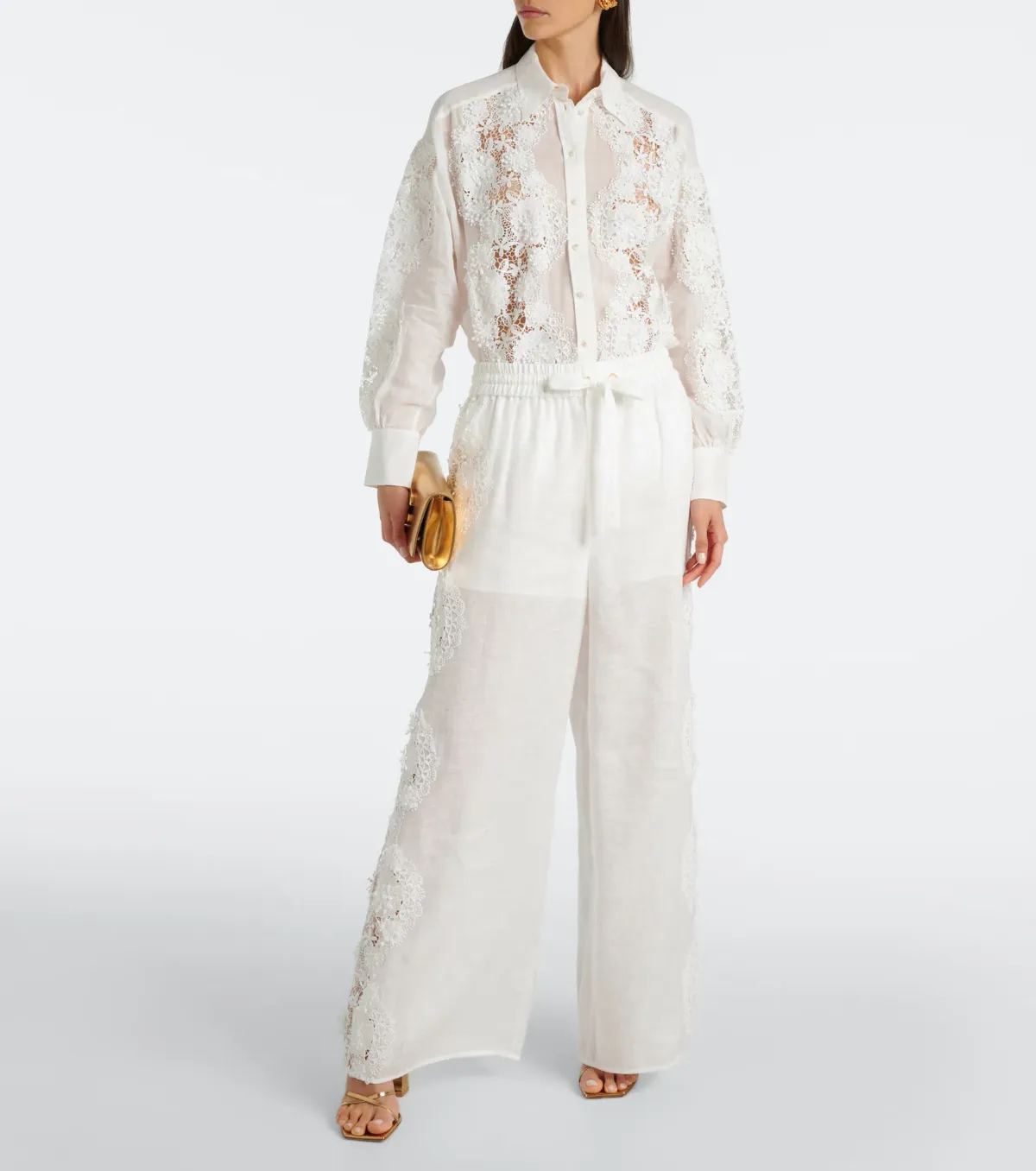 Zimmermann Halliday Lace Flower Shirt Size 0P and Pant Size 0 Set Ivory - Image 4