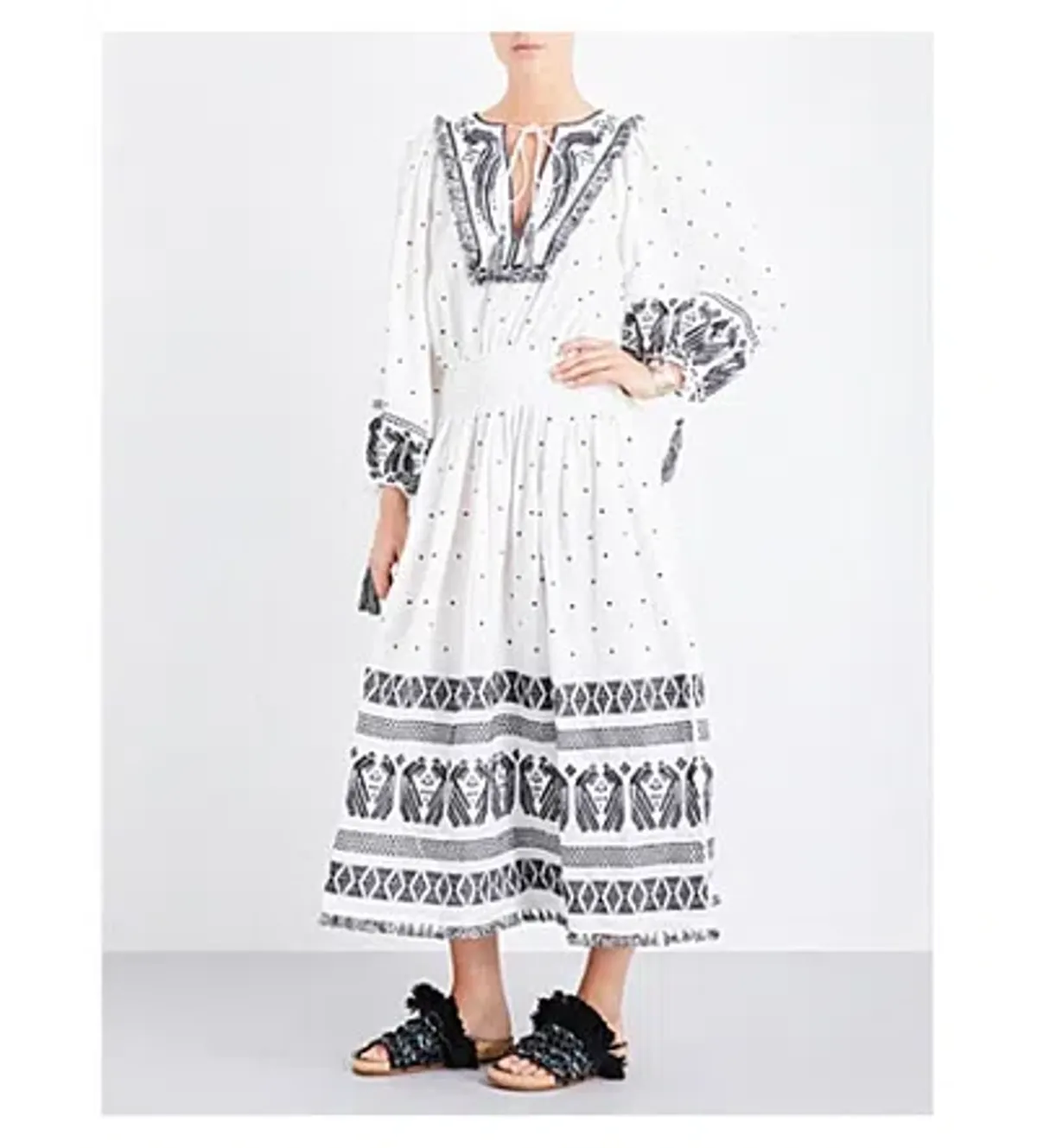 Zimmermann Divinity Midi Embroidered Linen Dress White/Black Size 0 / 8 AU - Image 4