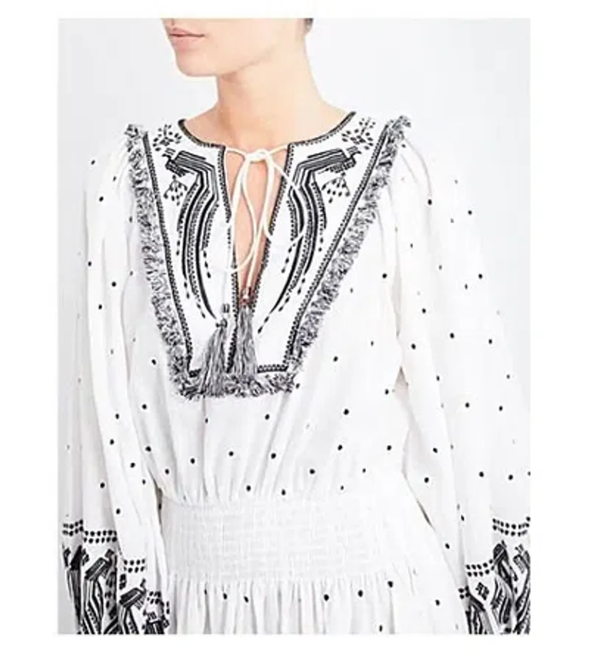 Zimmermann Divinity Midi Embroidered Linen Dress White/Black Size 0 / 8 AU - Image 6