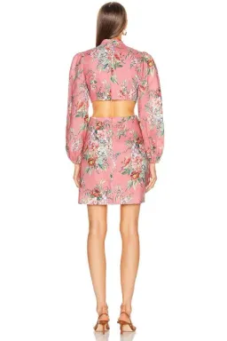Zimmermann Bellitude Cutout Bow Front Floral Linen Mini Dress Pink Size 0 / 8 AU  for rent on The Volte - image 3