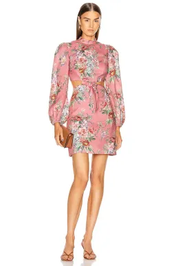 Zimmermann Bellitude Cutout Bow Front Floral Linen Mini Dress Pink Size 0 / 8 AU  for rent on The Volte - image 4