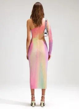 Self Portrait Printed Mesh Rhinestone Cutout Midi Dress Multi Size 8 for rent on The Volte - image 3