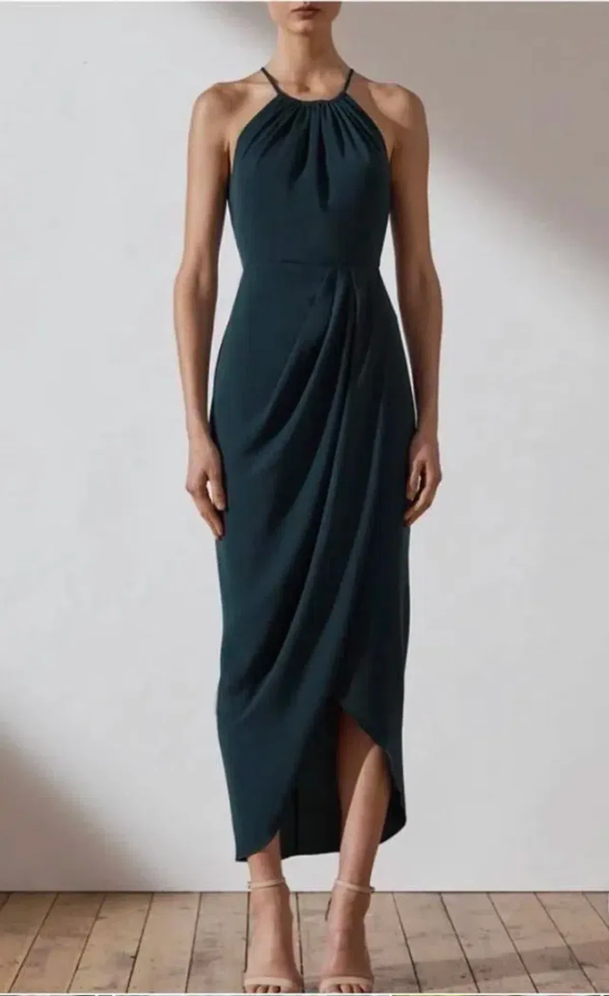 Shona Joy Core High Neck Ruched Dress Emerald Size AU 14 - Image 1