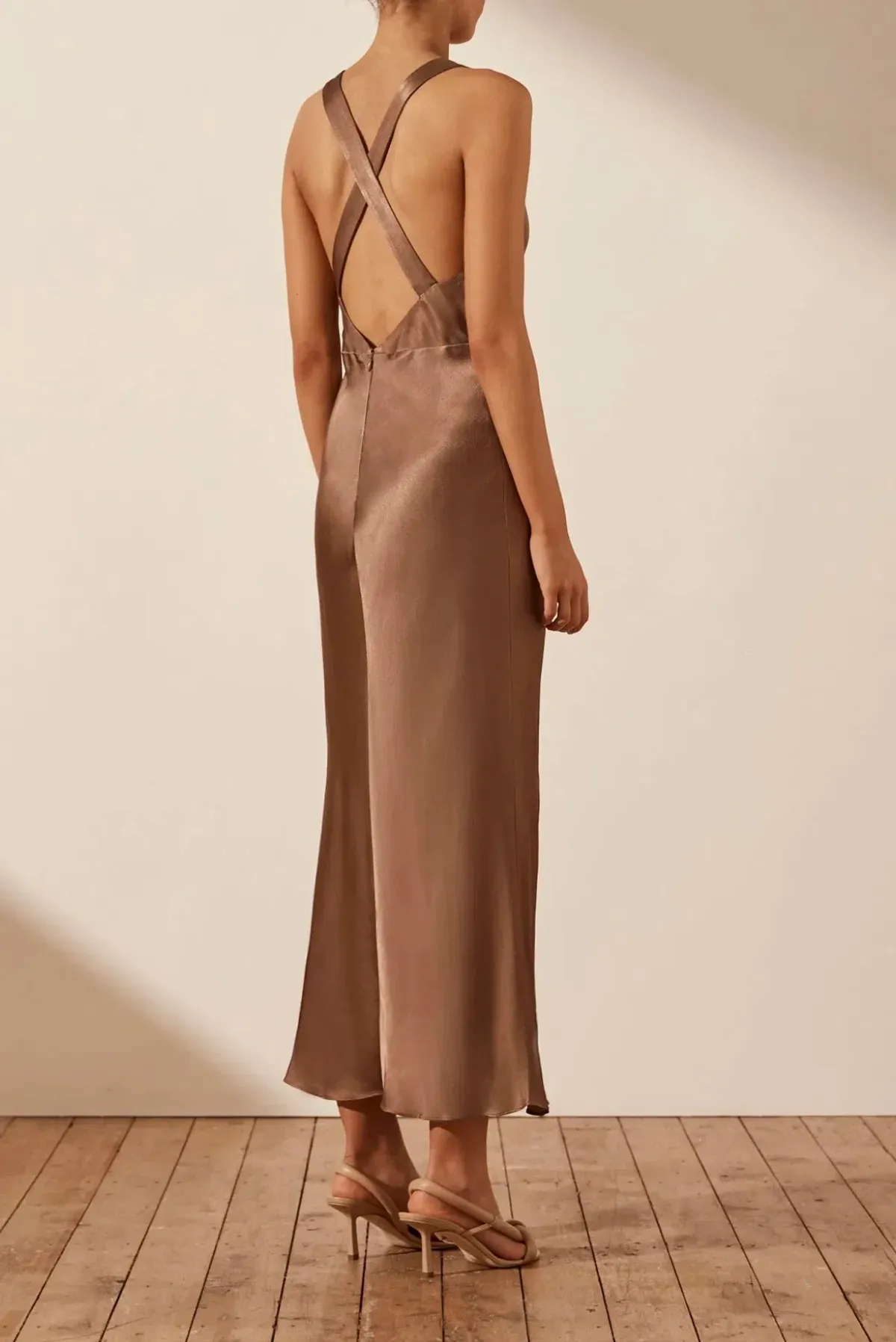 Shona Joy Milo Plunged Cross Back Midi Dress Cacao Size 6 - Image 4