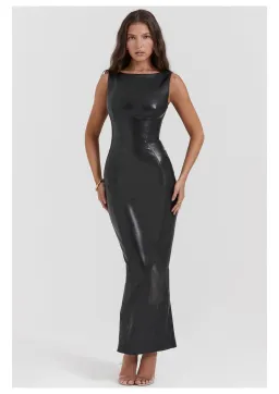 House of CB Sahara Vegan Leather Maxi Dress Black Size M / AU 10 for rent on The Volte - image 1