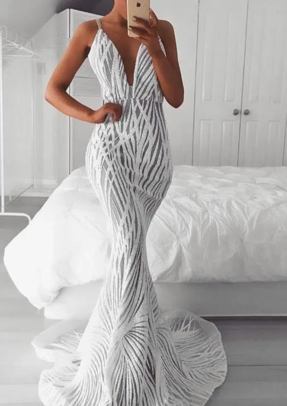 Jadore JX098 Jennifer Beaded Gown White Size 12 - Image 4