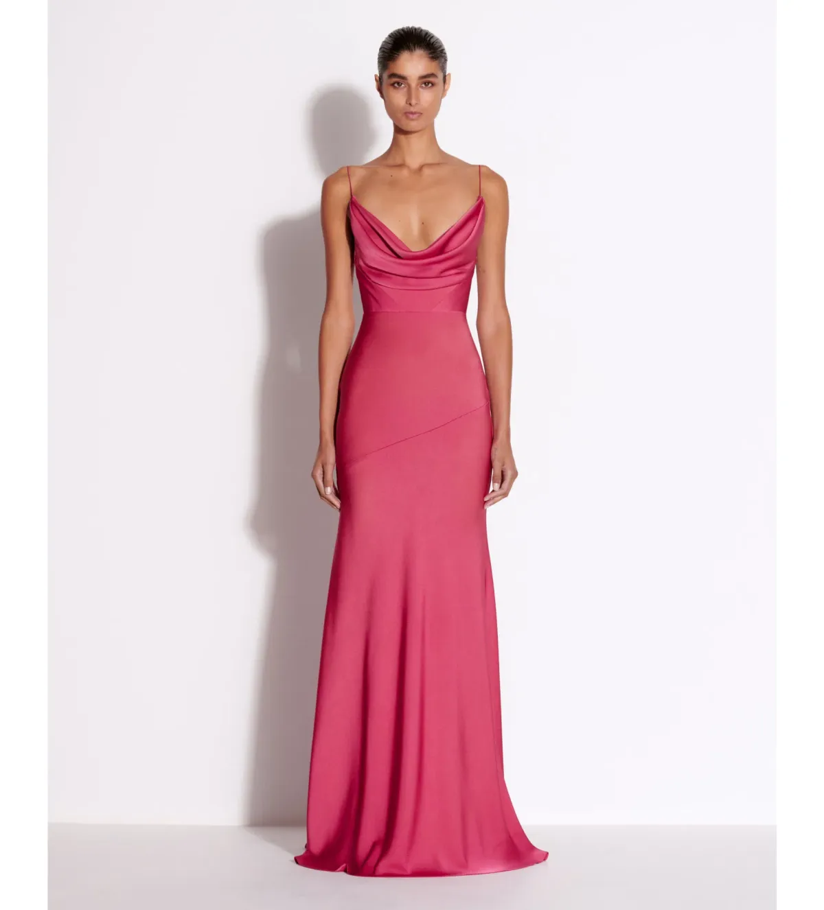 Alex Perry Bikini Cowl Drape Gown In Satin Pink Size 6 - Image 1