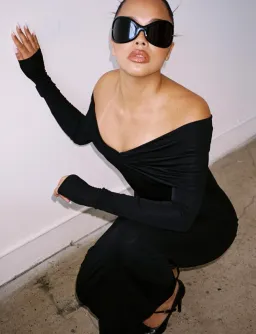 Helsa Matte Jersey Off Shoulder Maxi Dress Black Size 8  for rent on The Volte - image 7