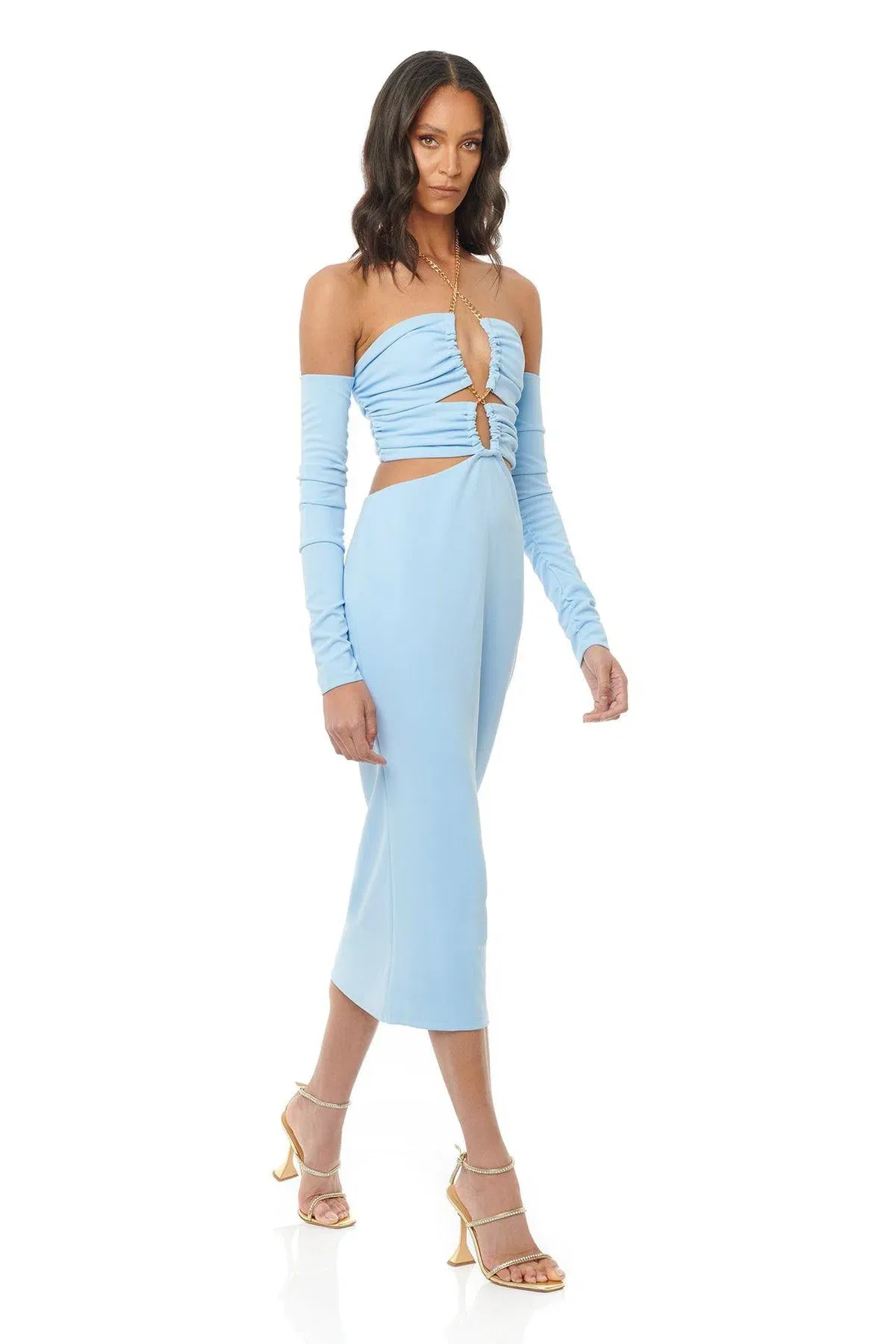 Eliya the Label Talia Cut Out Midi Dress with Sleeves Sky Blue Size 10 - Image 1