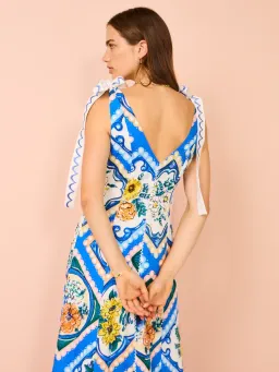By Nicola Adoncia Tie Shoulder Maxi Dress Azure Blue Floral Size 8 for rent on The Volte - image 3