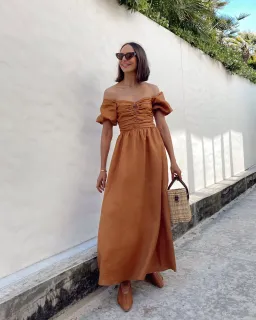 Dissh Malik Linen Midi Dress Tangerine Size 8 for rent on The Volte - image 1
