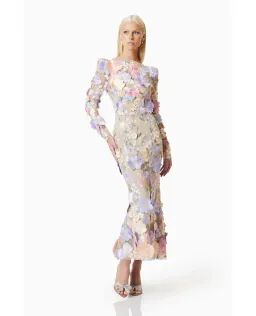 Elliatt Shannon 3D Floral Midi Dress In Purple Floral Size M/ AU 10 for rent on The Volte - image 1