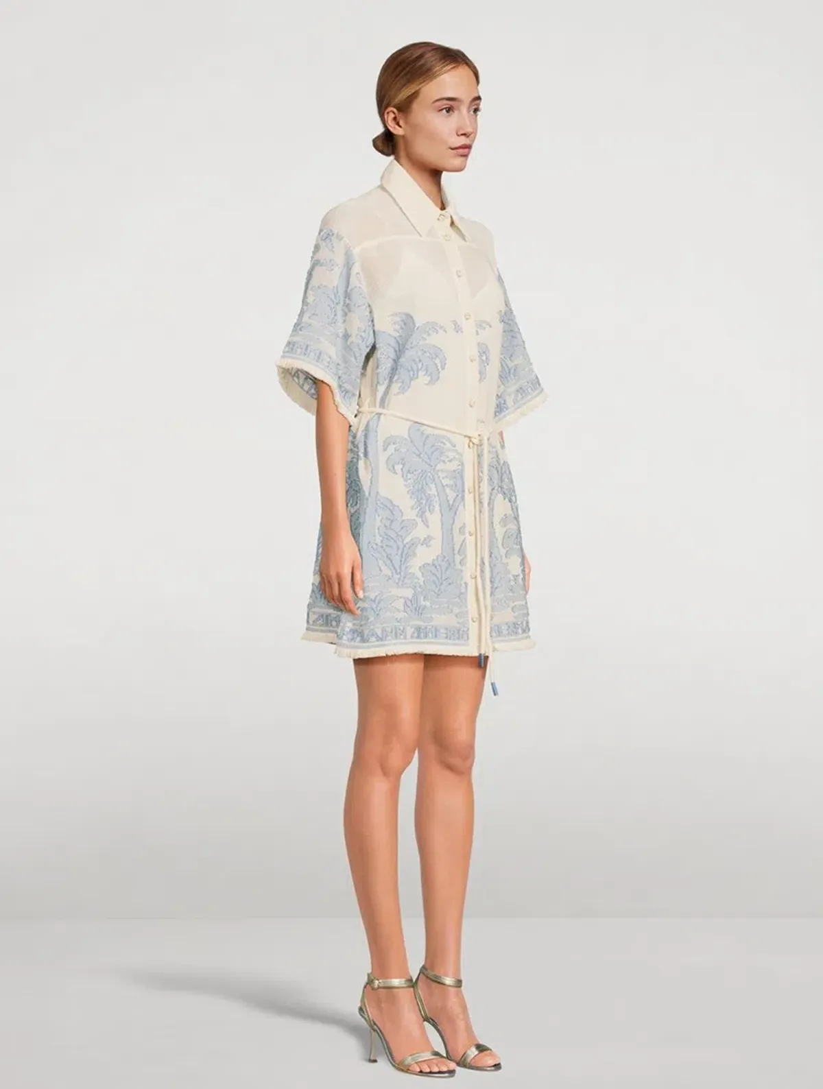 Zimmermann Ottie Palm Mini Dress Cream Blue Size 0/ AU 8 - Image 2