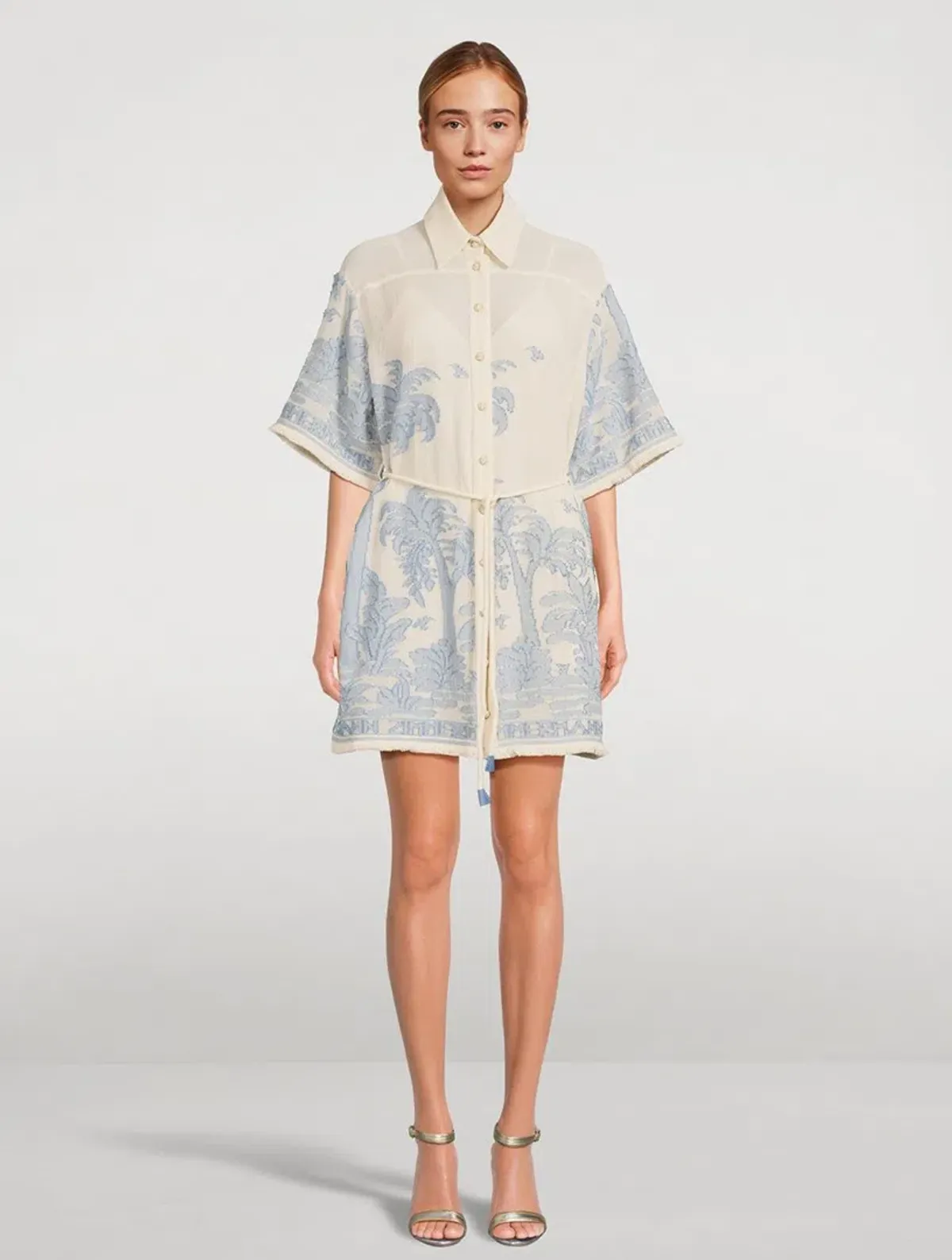 Zimmermann Ottie Palm Mini Dress Cream Blue Size 0/ AU 8 - Image 1