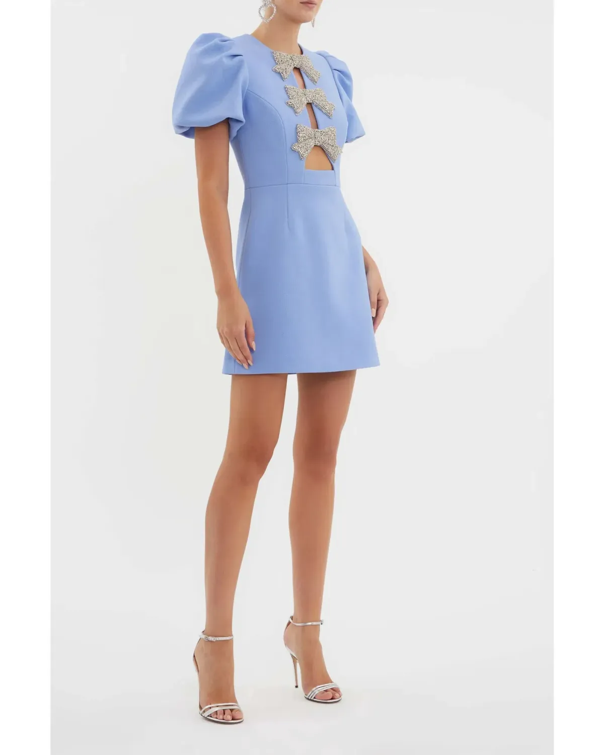 Rebecca Vallance Juliana Puff Sleeve Mini Dress in Blue Size AU 14 - Image 2