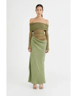 Benni Yasmin Off The Shoulder Maxi Dress in Pistachio Size AU 12 for rent on The Volte - image 1