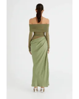 Benni Yasmin Off The Shoulder Maxi Dress in Pistachio Size AU 12 for rent on The Volte - image 3