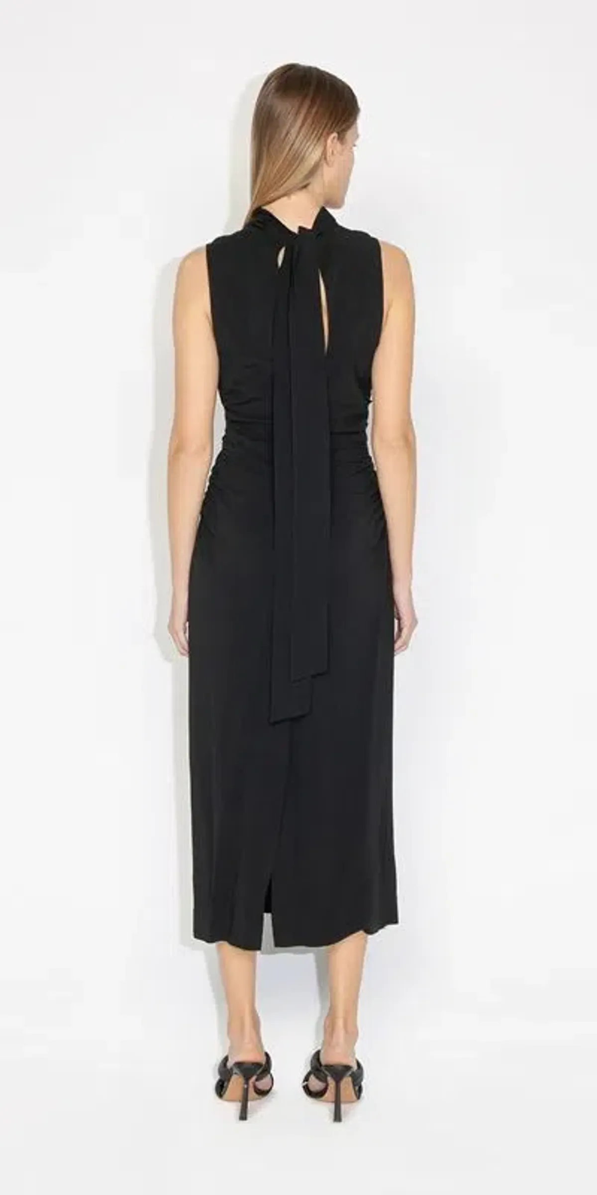 Cue Ruched Waist Midi Dress Black Size 8 - Image 3