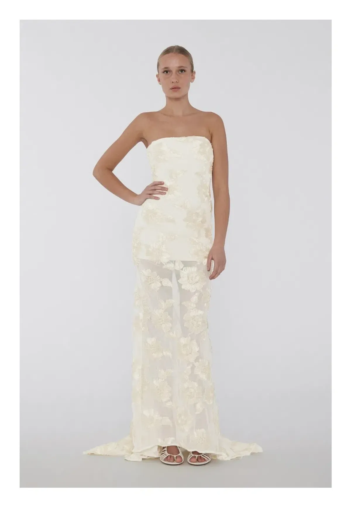 Rotate by Birger Christensen 3D Mesh Maxi Tube Dress Egret Cream Size 8 - Image 1
