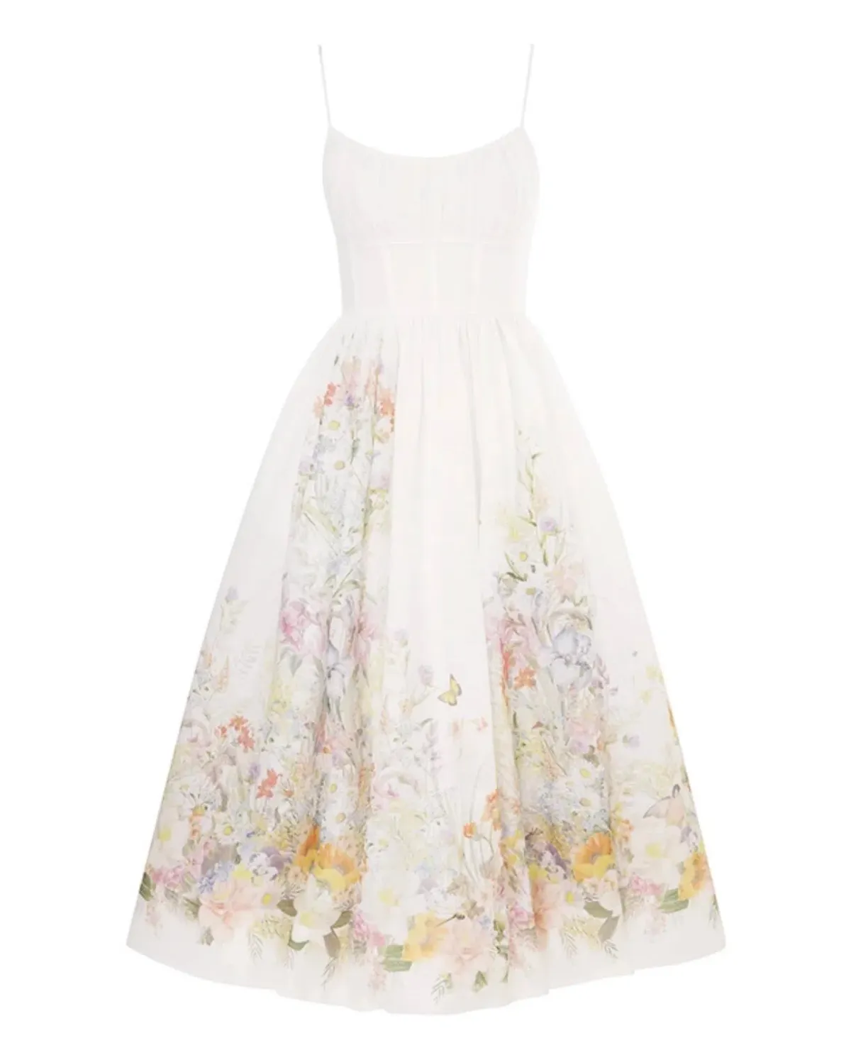 Zimmermann Natura Ruched Midi Dress Ivory Wild Flowers Size 1/Au 10 - Image 2