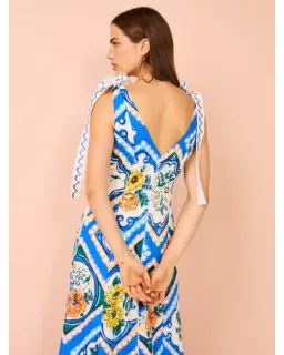 By Nicola Adonica Tie Shoulder Maxi Dress in Azure Flower Size AU 14 for rent on The Volte - image 2