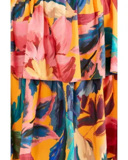 Farm Rio Yellow Painted Flowers Tiered Midi Dress Print Size Small / AU 8 for rent on The Volte - image 5