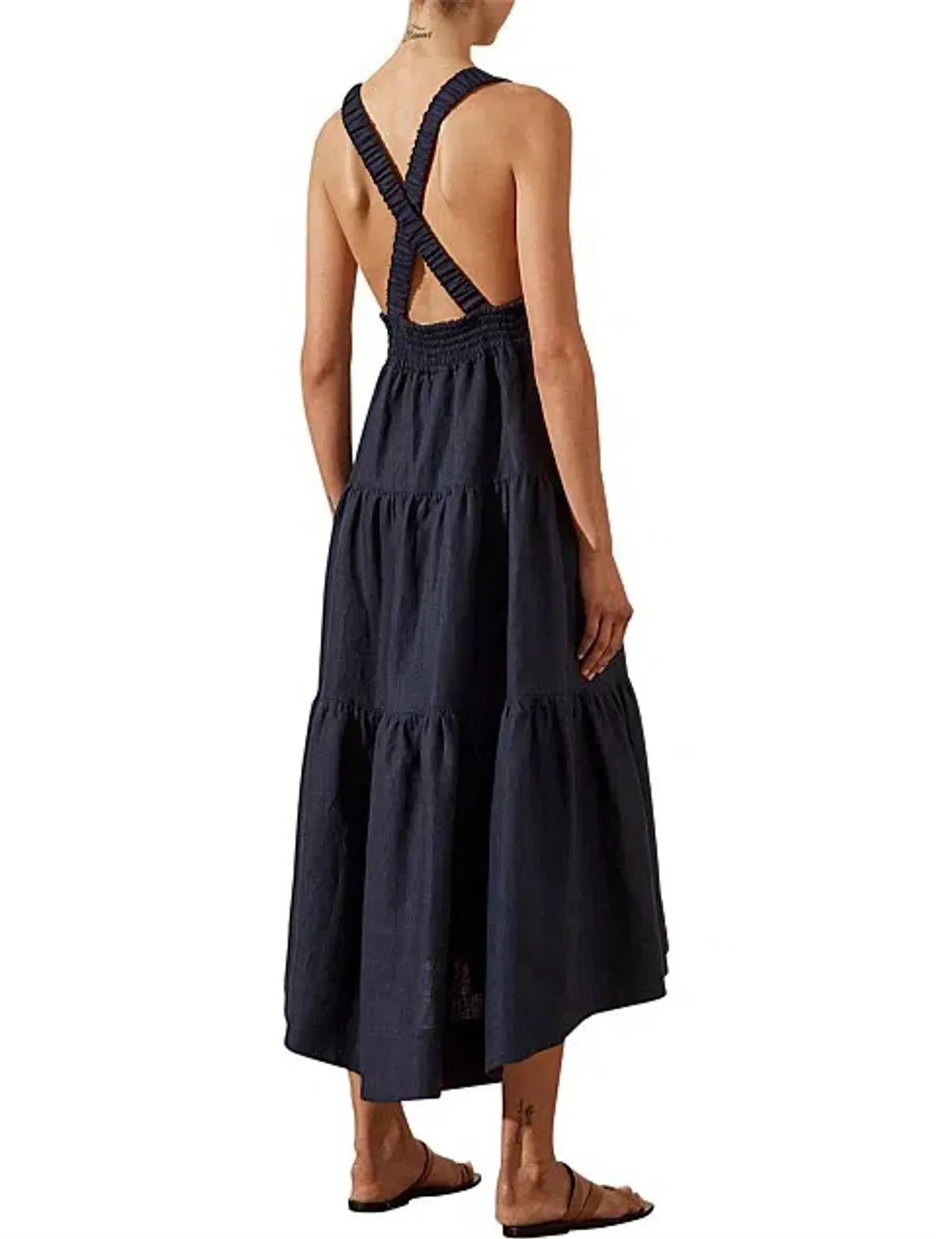 Shona Joy Ligia Plunged Cross Back Midi Dress in Navy Size AU 8 - Image 2